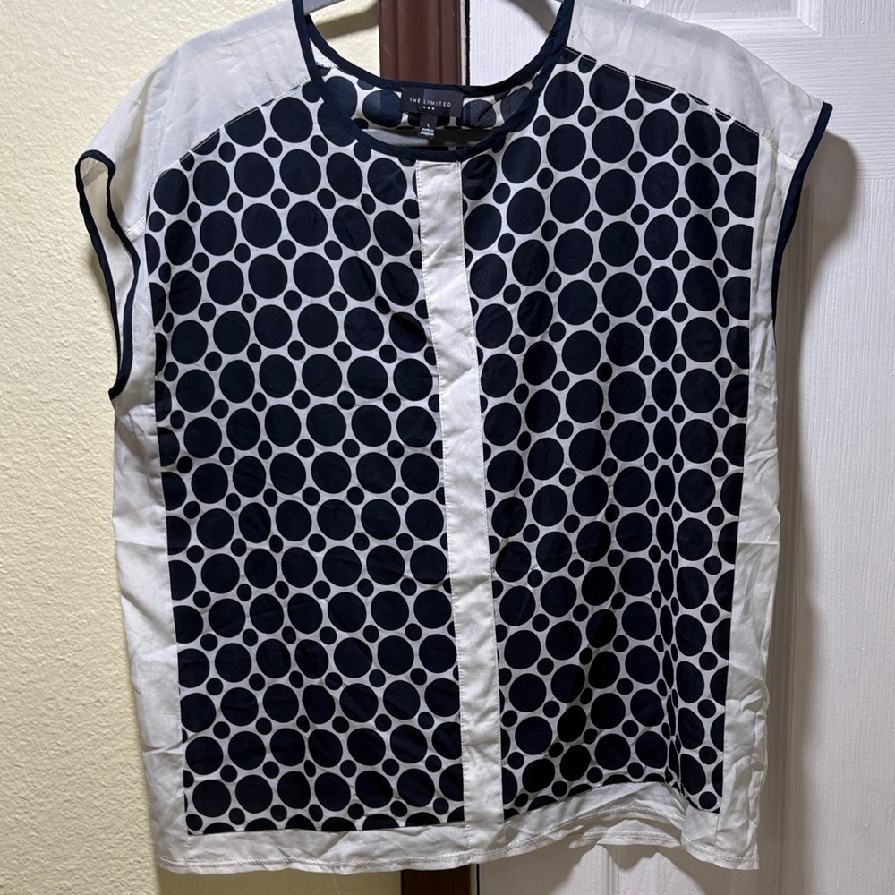 The Limited Navy and White Polka Dot Cap Sleeve Blouse